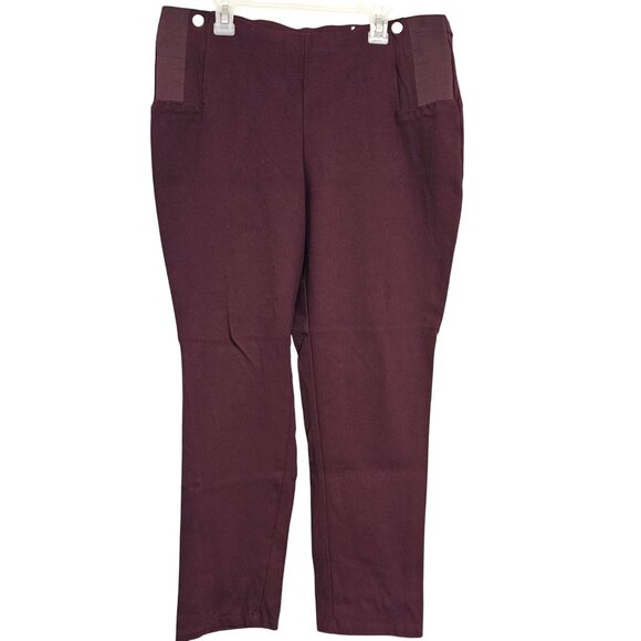 Womens L Anne Klein Wine Red Straight Slim Business Casual Office Comfort Pants - Picture 1 of 13